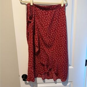 Floral Red Wrap Midi Skirt